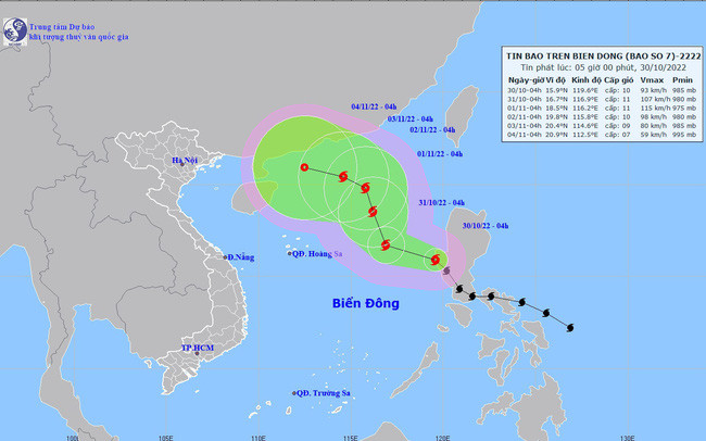 Bão Nalgae di chuyển vào Biển Đông, trở thành cơn bão số 7