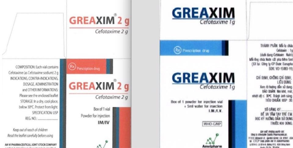 Thu hồi nhiều lô thuốc bột pha tiêm Greaxim được lưu hành khi chưa cấp phép
